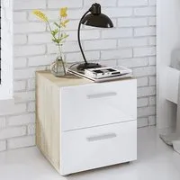 Perkin Bedside Cabinet with 2 Drawers - White Gloss, Oak