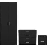Perkin Wooden Furniture Set with 2-Door Wardrobe - Black