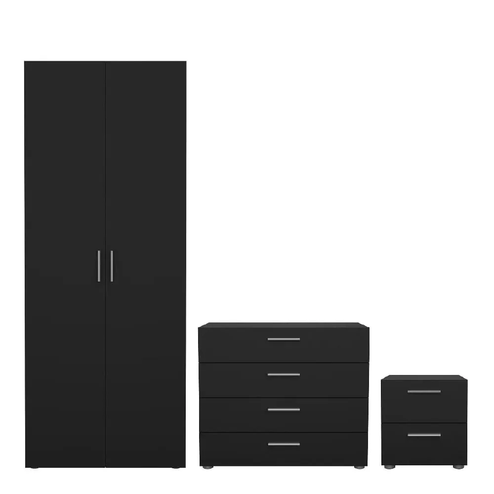 Perkin Wooden Furniture Set with 2-Door Wardrobe - Black