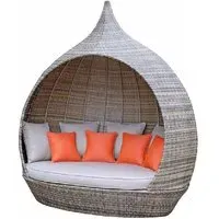 Perrin Rattan Garden Day Bed with Cushions - Brown