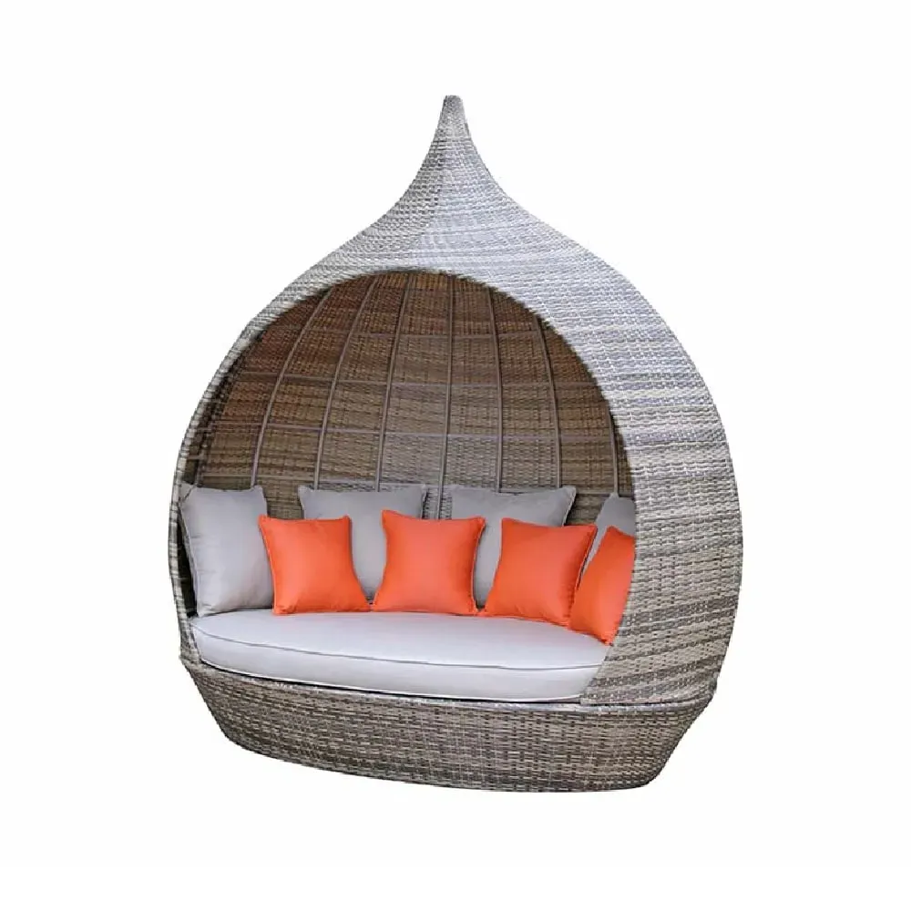 Perrin Rattan Garden Day Bed with Cushions - Brown image