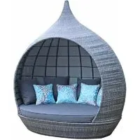 Perrin Rattan Garden Day Bed with Cushions - Grey