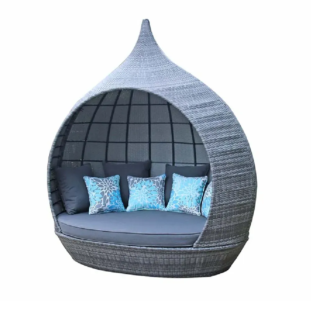 Perrin Rattan Garden Day Bed with Cushions - Grey