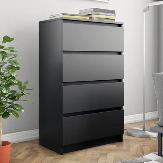 Perris 4 Drawer Chest - Black, Chipboard