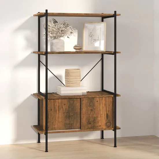 Perry 4-Tier Shelving Unit with Cabinet - Dark Brown, Engineered Wood product