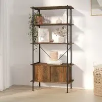 Perry 5-Tier Shelving Unit with Cabinet - Dark Brown