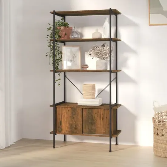 Perry 5-Tier Shelving Unit with Cabinet - Dark Brown image