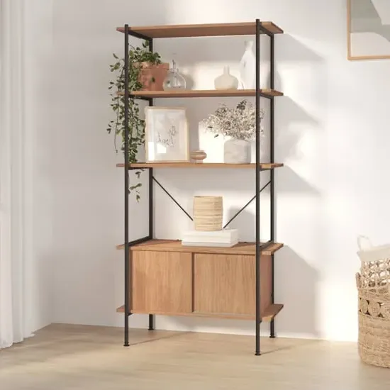 Perry 5-Tier Shelving Unit with Cabinet - Light Brown