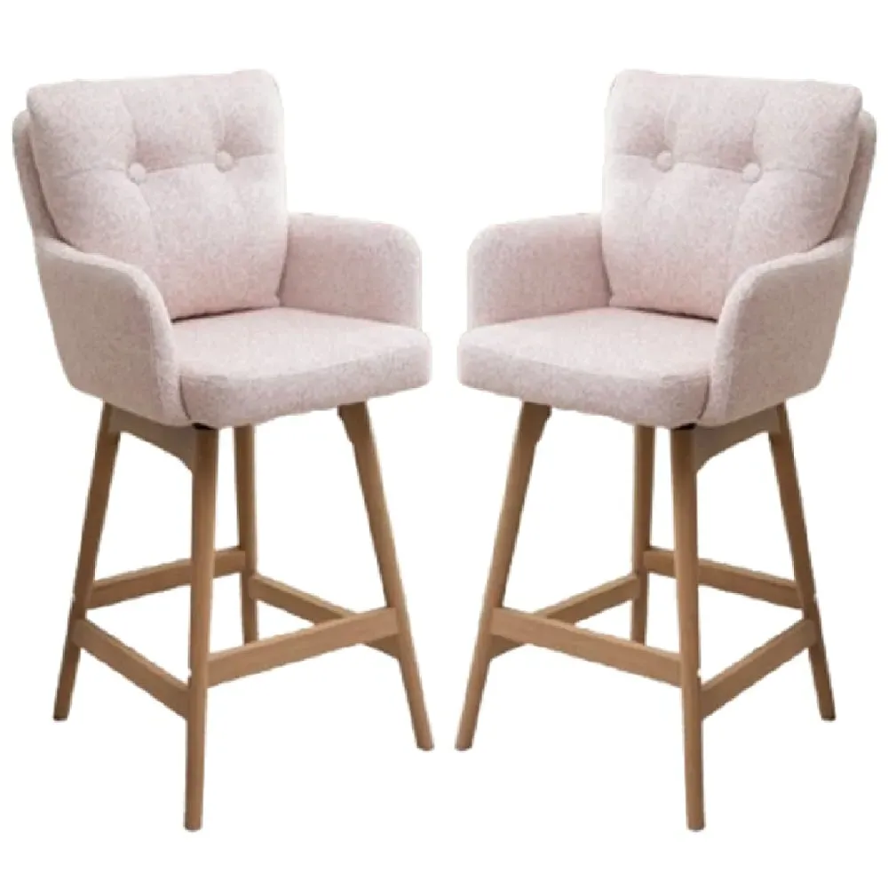 Petaluma Bar Chairs with Footrest - Blush Pink, Fabric