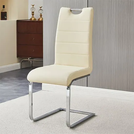 Petra Dining Chair - Cream, Faux Leather