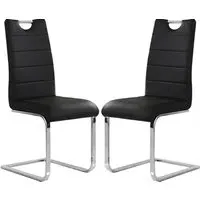 Petra Dining Chairs in Pair - Black, Faux Leather