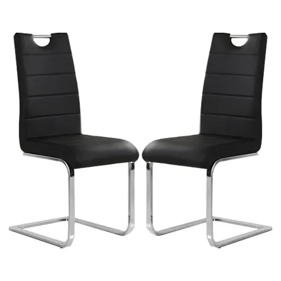 Petra Dining Chairs in Pair - Black, Faux Leather image