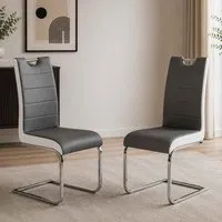 Petra Dining Chairs in Pair - Grey & White, Faux Leather alternate view