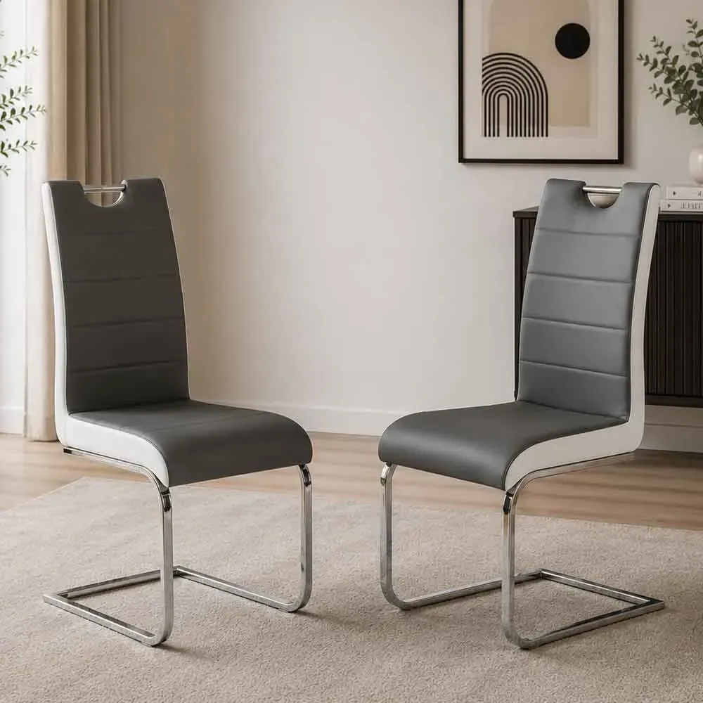 Petra Dining Chairs in Pair - Grey & White, Faux Leather product