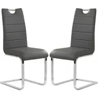 Petra Dining Chairs Pair - Grey, Faux Leather