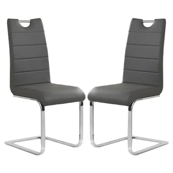 Petra Dining Chairs Pair - Grey, Faux Leather image