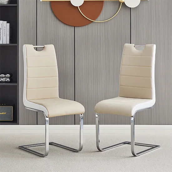 Petra Dining Chairs (Pair) - Taupe, Faux Leather product