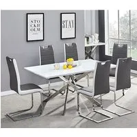 Petra Large Glass Dining Set with 6 Chairs - White