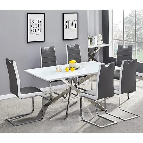 Petra Large Glass Dining Set with 6 Chairs - White