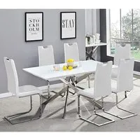 Petra Large Glass Dining Set with 6 White Chairs - White