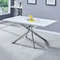 Petra Large Glass Top Dining Table - White, Chrome