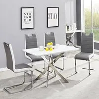 Petra Small Glass Dining Set with 4 Chairs - White