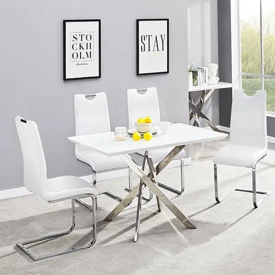 Petra Small Glass Dining Set with 4 White Chairs - White
