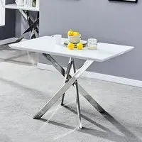 Petra Small Glass Top Dining Table - White, Chrome
