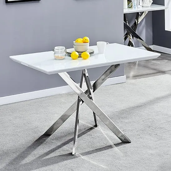 Petra Small Glass Top Dining Table - White, Chrome