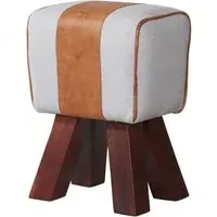 Phaet Faux Leather Canvas Stool - White, Goatskin Leather