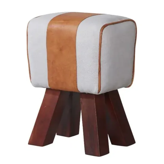 Phaet Faux Leather Canvas Stool - White, Goatskin Leather image
