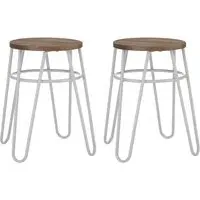 Pherkad Round Wooden Stools with Hairpin Legs - Grey, Elm