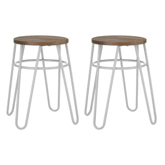 Pherkad Round Wooden Stools with Hairpin Legs - Grey, Elm image