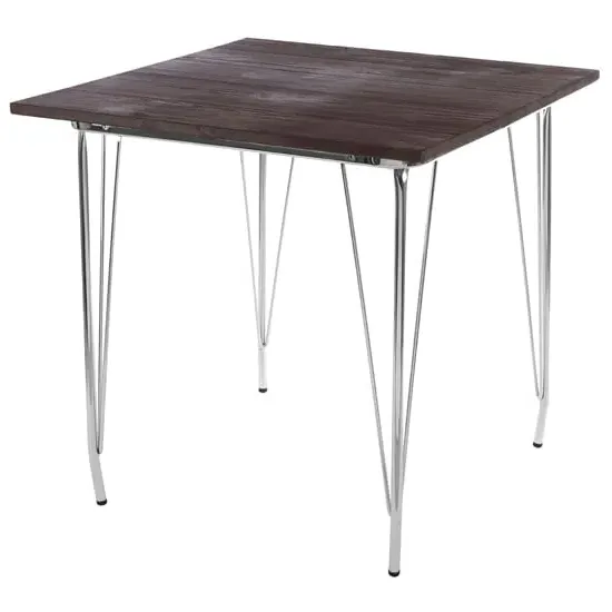 Pherkad Square Dining Table - Chrome, Elm Wood