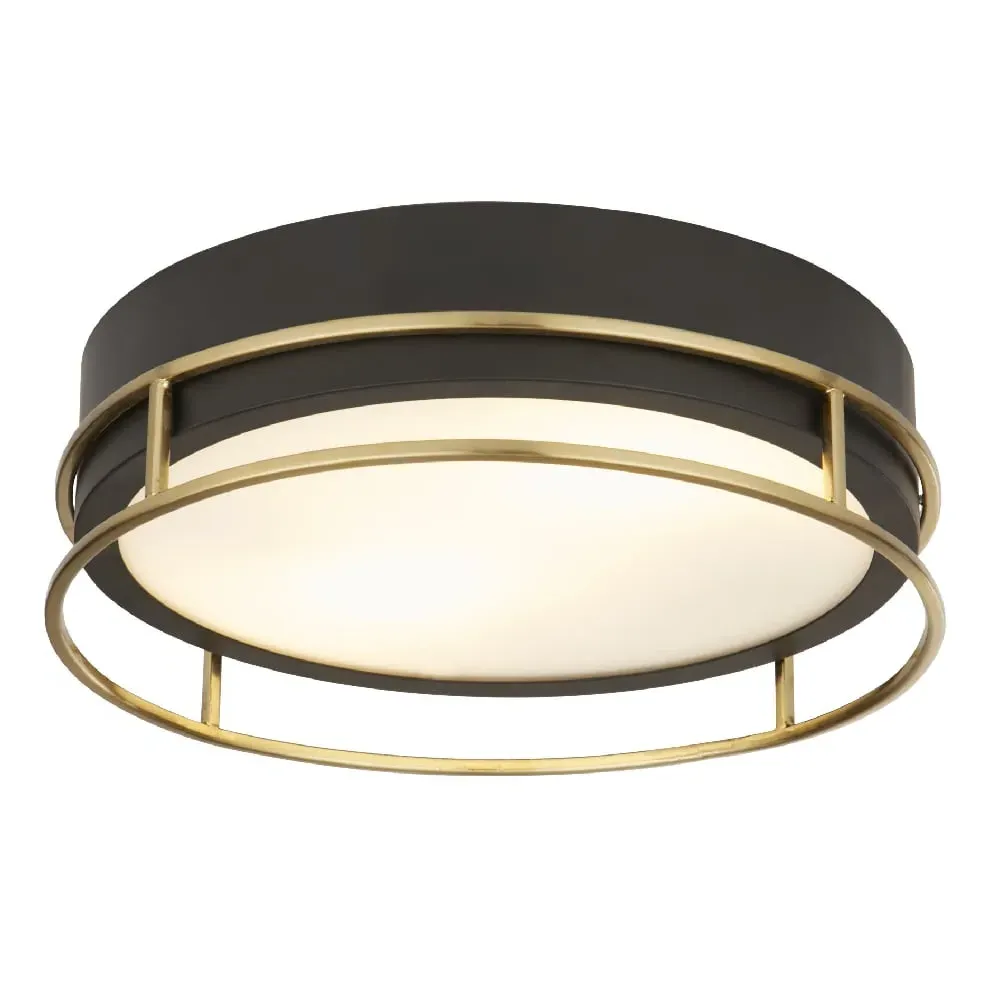 Phoenix 2 Light Flush Light - Black, Frosted Glass image