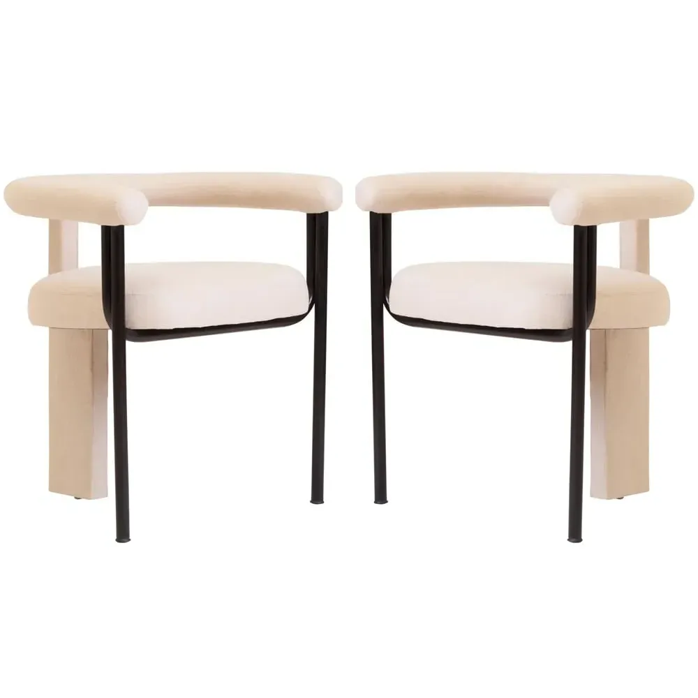 Phoenix Dining Chairs with Black Metal Frame - Cream, Fabric