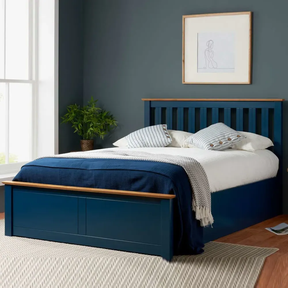 Phoney Double Ottoman Bed with Storage - Navy Blue, Wood