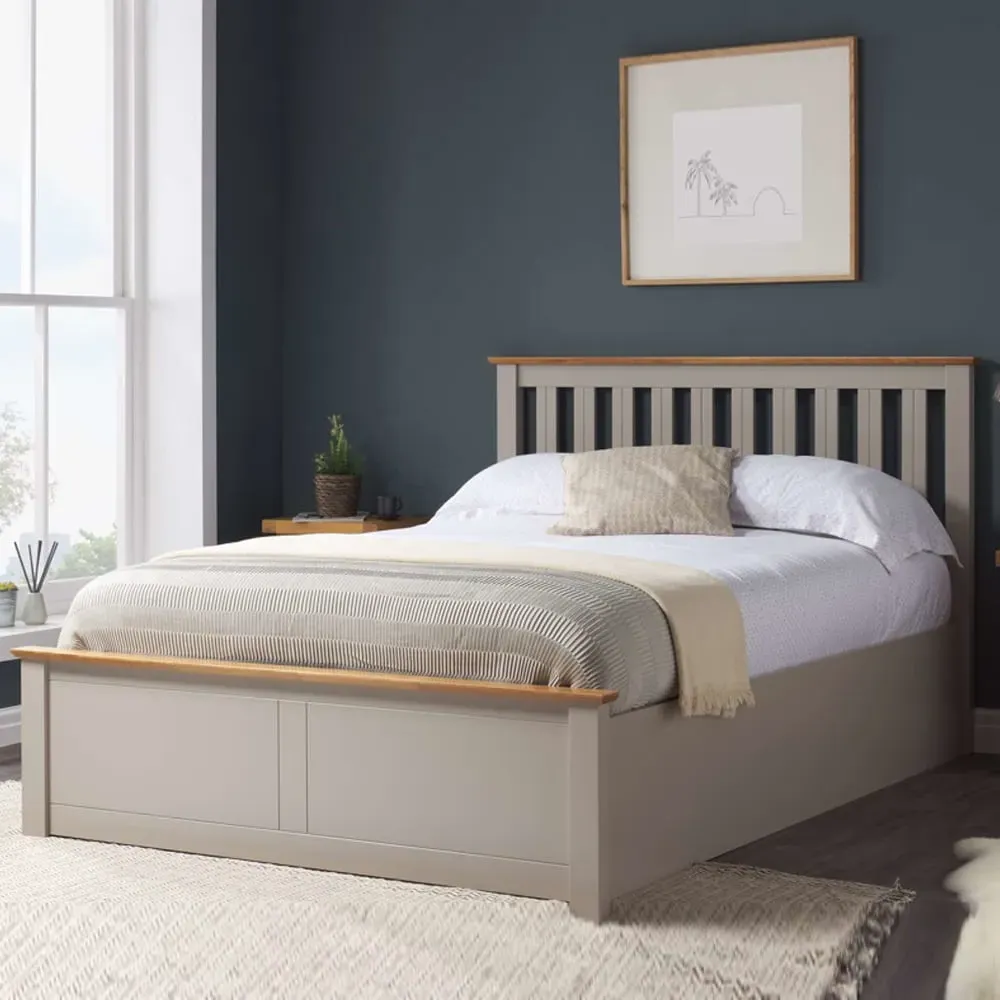 Phoney Double Ottoman Bed with Storage - Pearl Grey, Wood