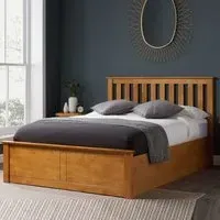 Phoney King Size Ottoman Bed with Storage - Oak, Wood