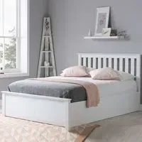 Phoney King Size Ottoman Bed with Storage - White, Wood