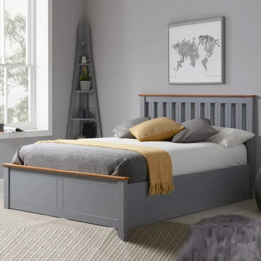 Phoney Single Ottoman Bed with Storage - Stone Grey, Wood