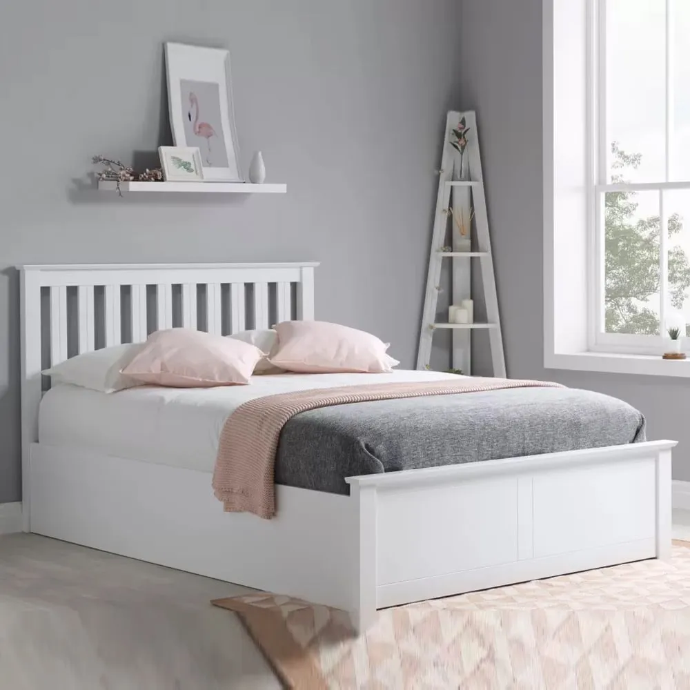 Phoney Single Ottoman Bed with Storage - White, Wood