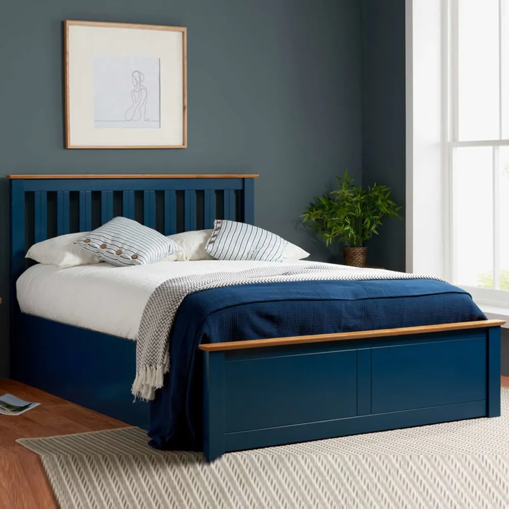 Phoney Small Double Ottoman Bed with Storage - Navy Blue