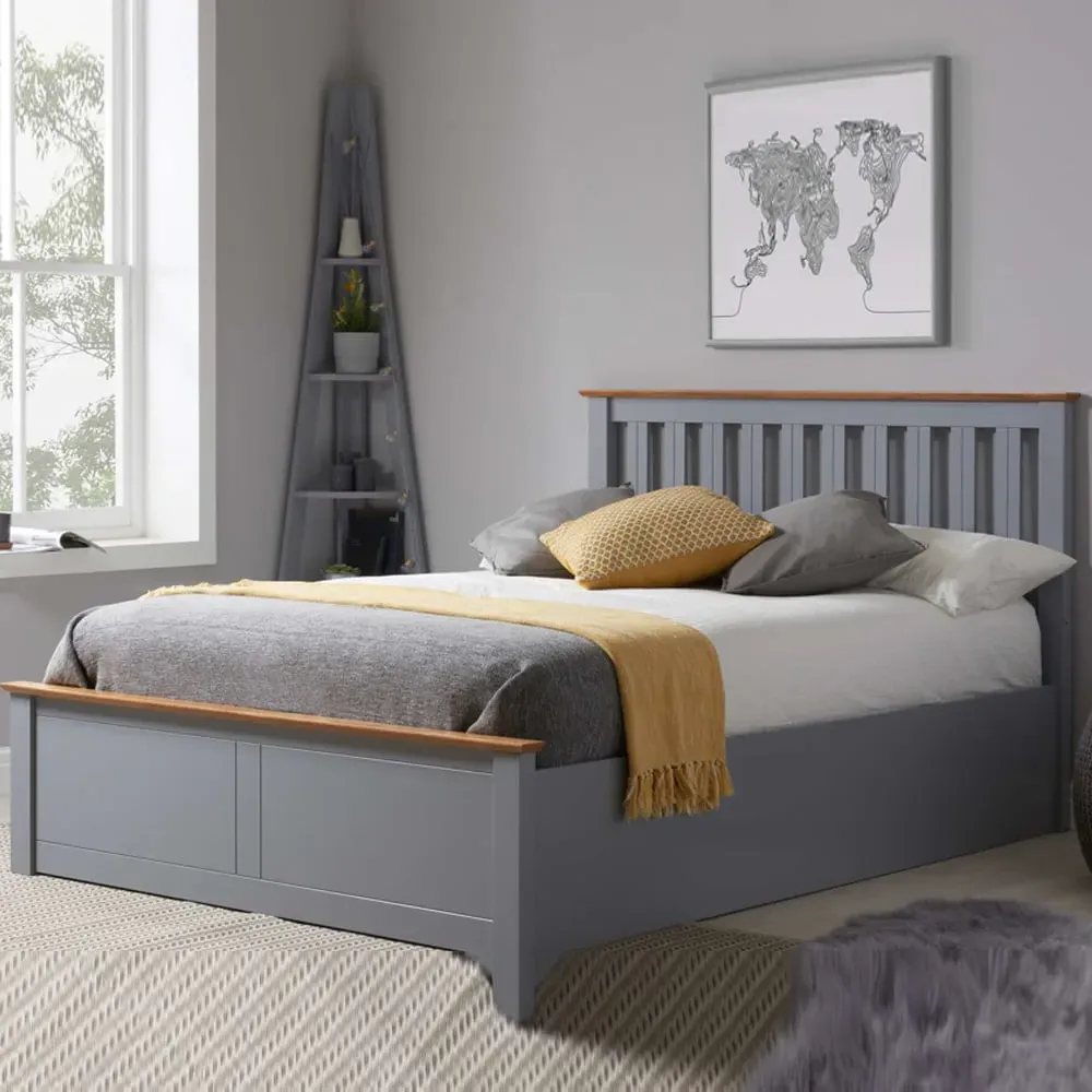 Phoney Small Double Ottoman Bed with Storage - Stone Grey