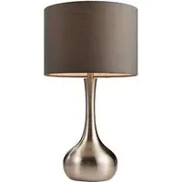 Piccadilly Touch Table Lamp with Fabric Shade - Grey, Satin Nickel