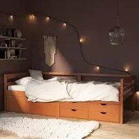 Piera Single Day Bed with Drawers - Honey Brown, Pine Wood