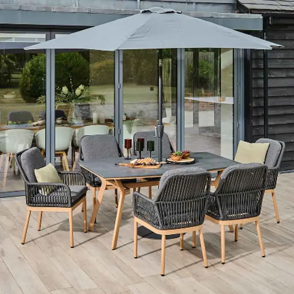 Piero 6-Seater Garden Dining Set with Parasol - Charcoal Grey, Aluminium product