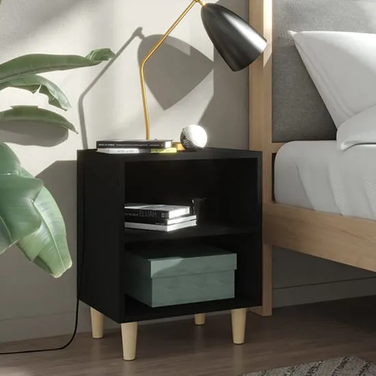 Pilis Bedside Cabinet with Natural Legs - Black, Chipboard image