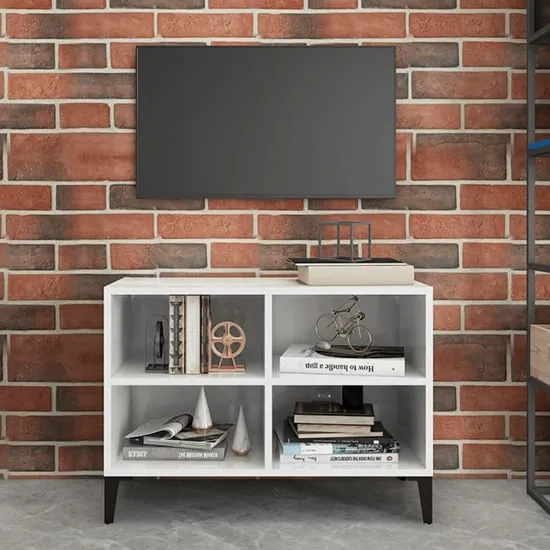 Pilvi High Gloss TV Stand with Storage - White, Chipboard image