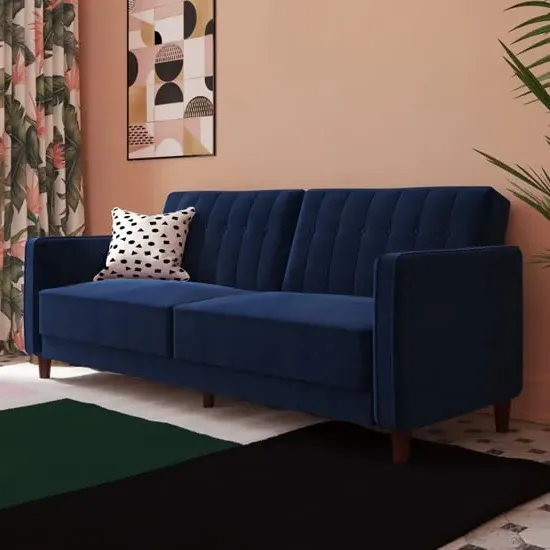 Pina Sofa Bed with Wooden Legs - Blue, Velvet image
